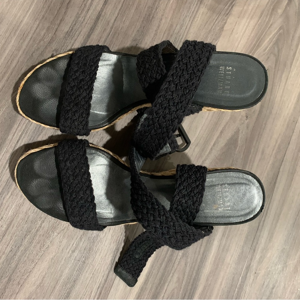 Stuart Weitzman Black Ankle Wrap wedges